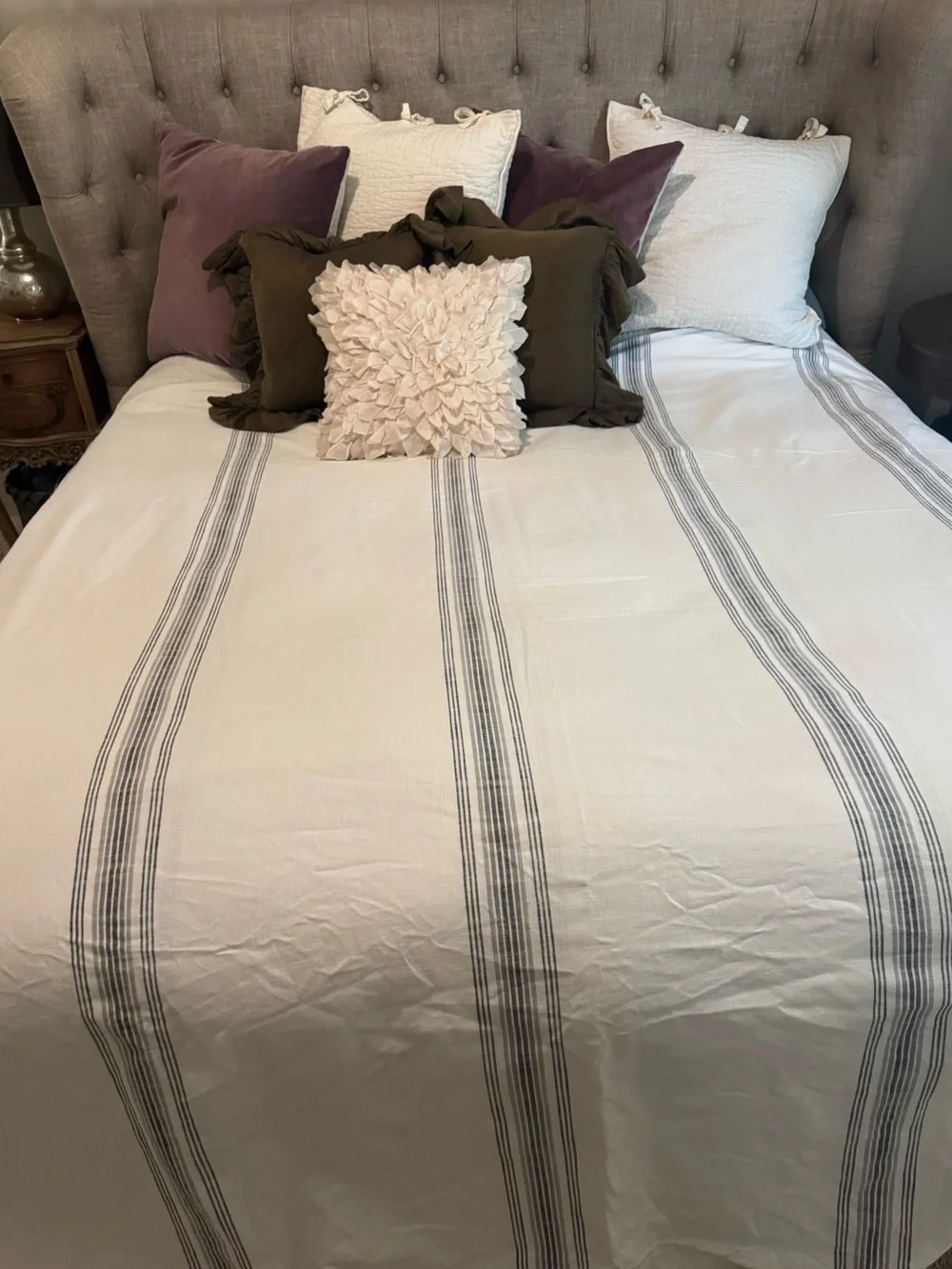 Ugg Duvet Cotton White with Grey and Black Stripe Duvet Cover King size